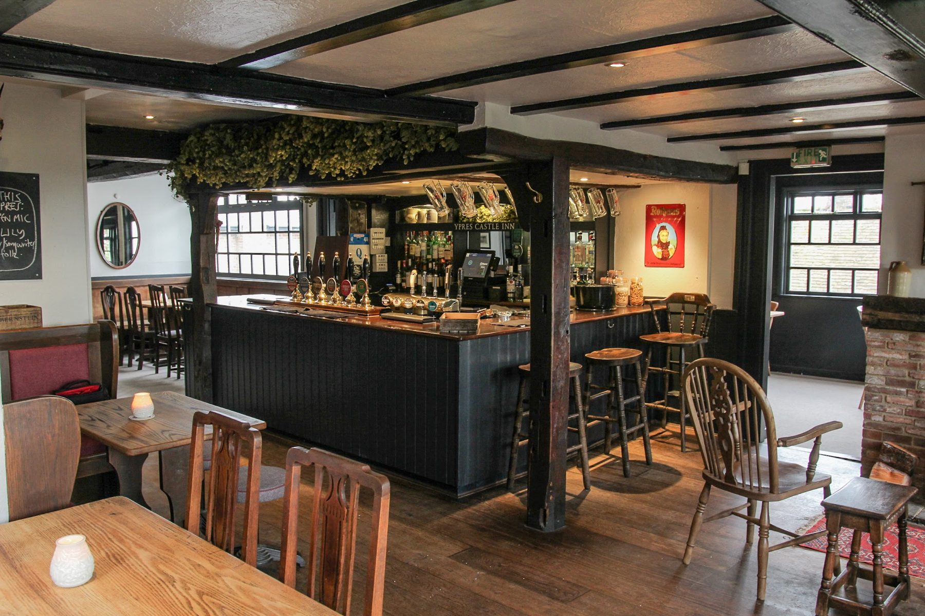 The bar inside the Ypres Castle Inn